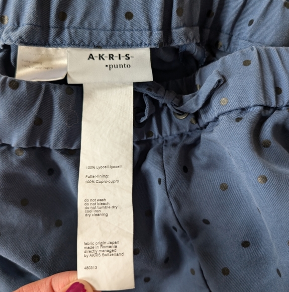 Akris Punto Polka Dot Blue Drawstring Pants sz 10 - Picture 6 of 7